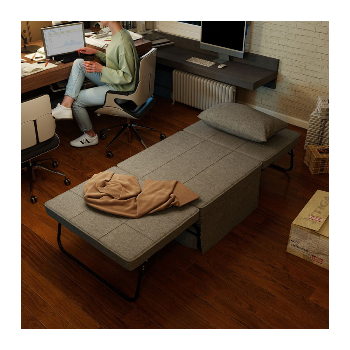 HOMCOM 4-in-1 Klappbett als Gästebett Sessel und Ottomane in Grau, 5-stufig höhenverstellbar mit 8 cm Schaumstoffmatratze und Metallrahmen, B/T/H: 188 x 75 x 38 cm - Bild 2
