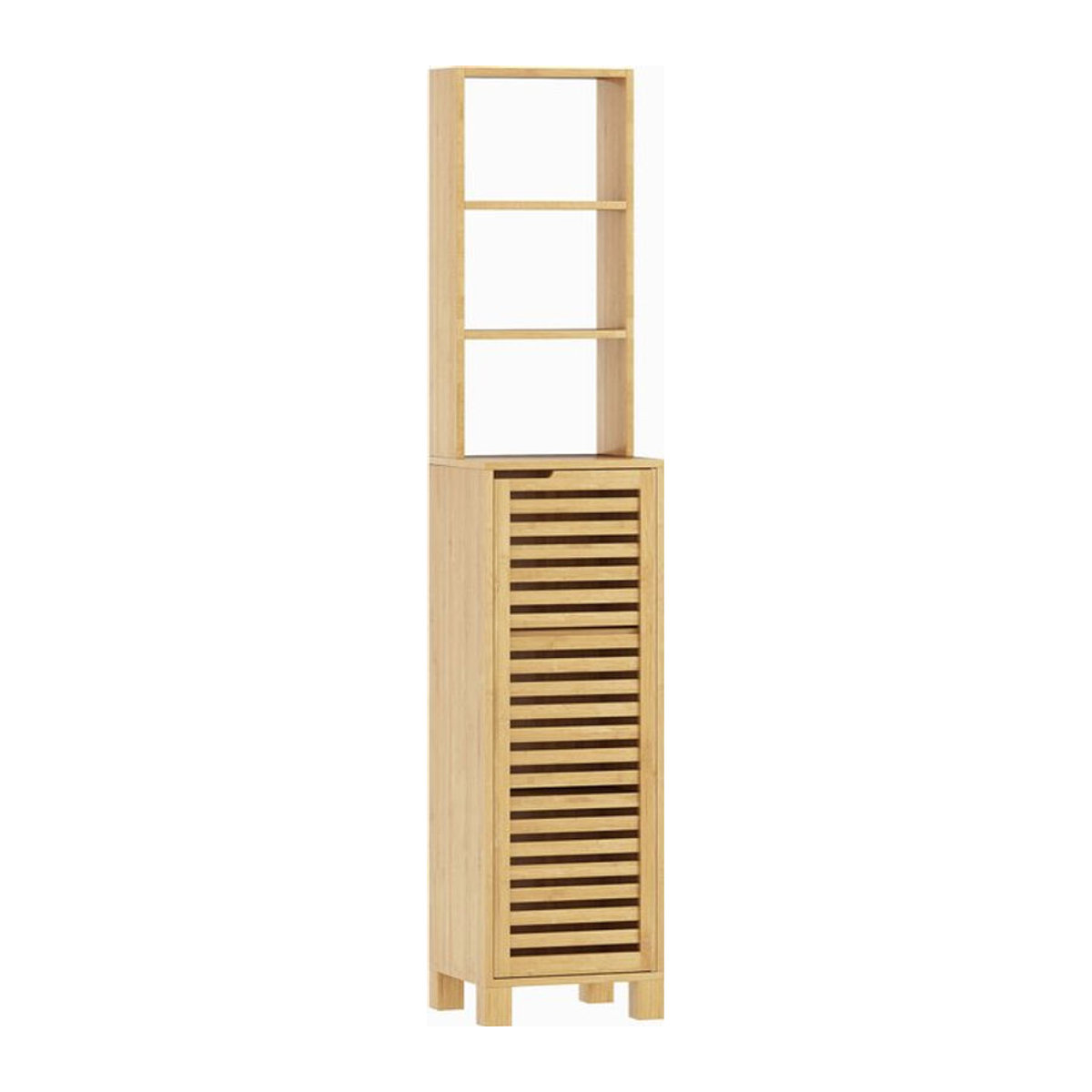 HOMCOM Badezimmerschrank aus Bambus mit Lamellentür und verstellbaren Regalen, schmaler Hochschrank in Natur, B/T/H: 34 x 30 x 170 cm - Bild 1