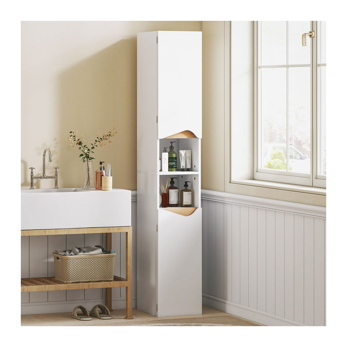 HOMCOM Badezimmerschrank Schmaler Hochschrank in Weiß mit 2 Türen und verstellbaren Ablagen B/T/H: 30 x 34,6 x 182 cm - Bild 2