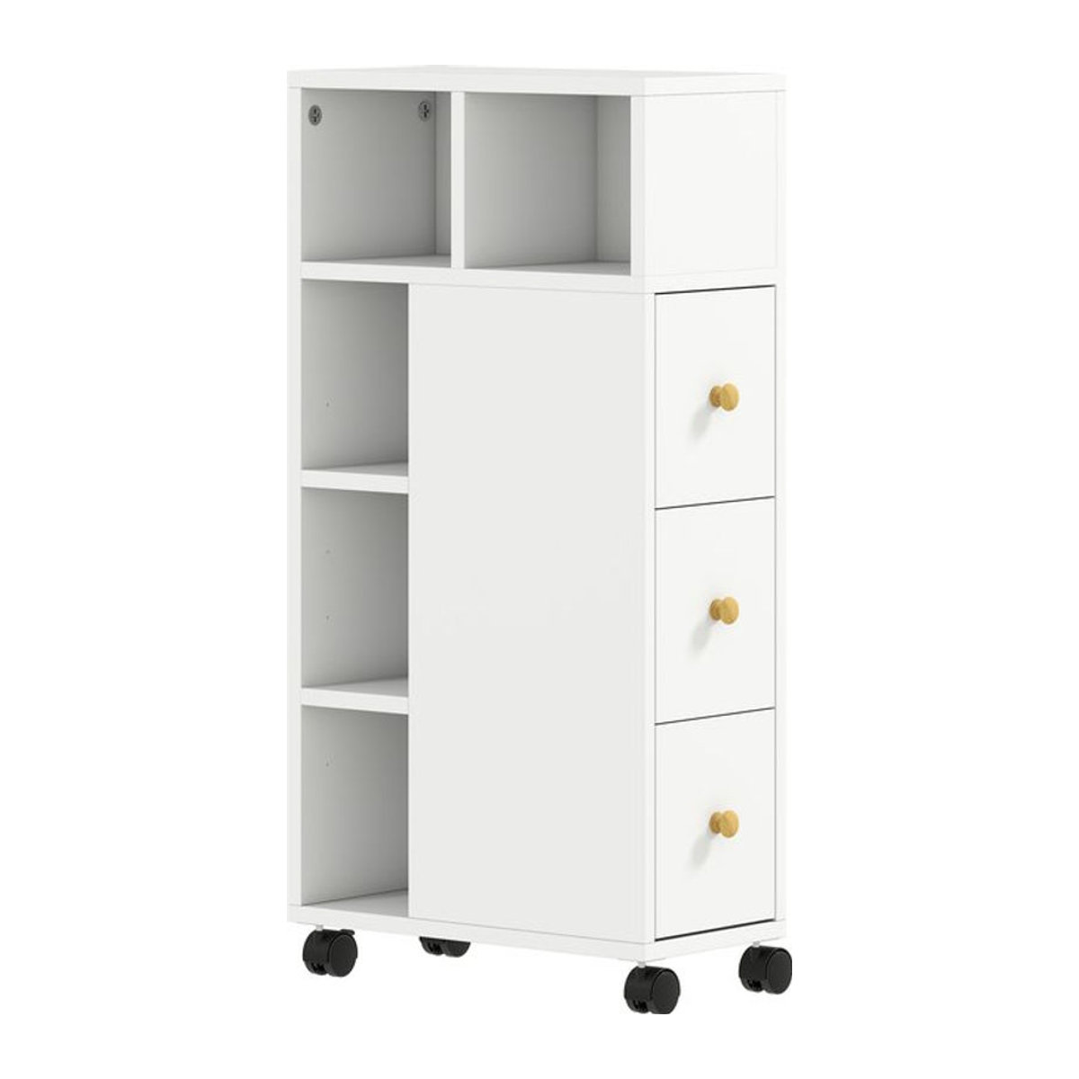 HOMCOM Badezimmerschrank Weiß mit 3 Schubladen und 5 offenen Fächern, schmaler Nischenschrank auf Rollen, B/T/H: 40 x 20 x 80 cm - Bild 1