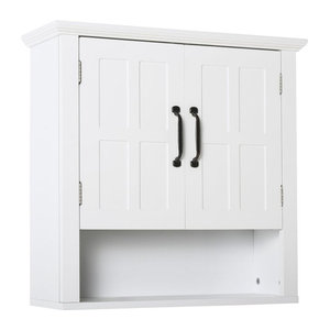 HOMCOM Badschrank Hängeschrank aus Holz mit verstellbarem Einlegeboden und Drehtüren, Weiß, B: 60 cm, T: 19,8 cm, H: 58 cm