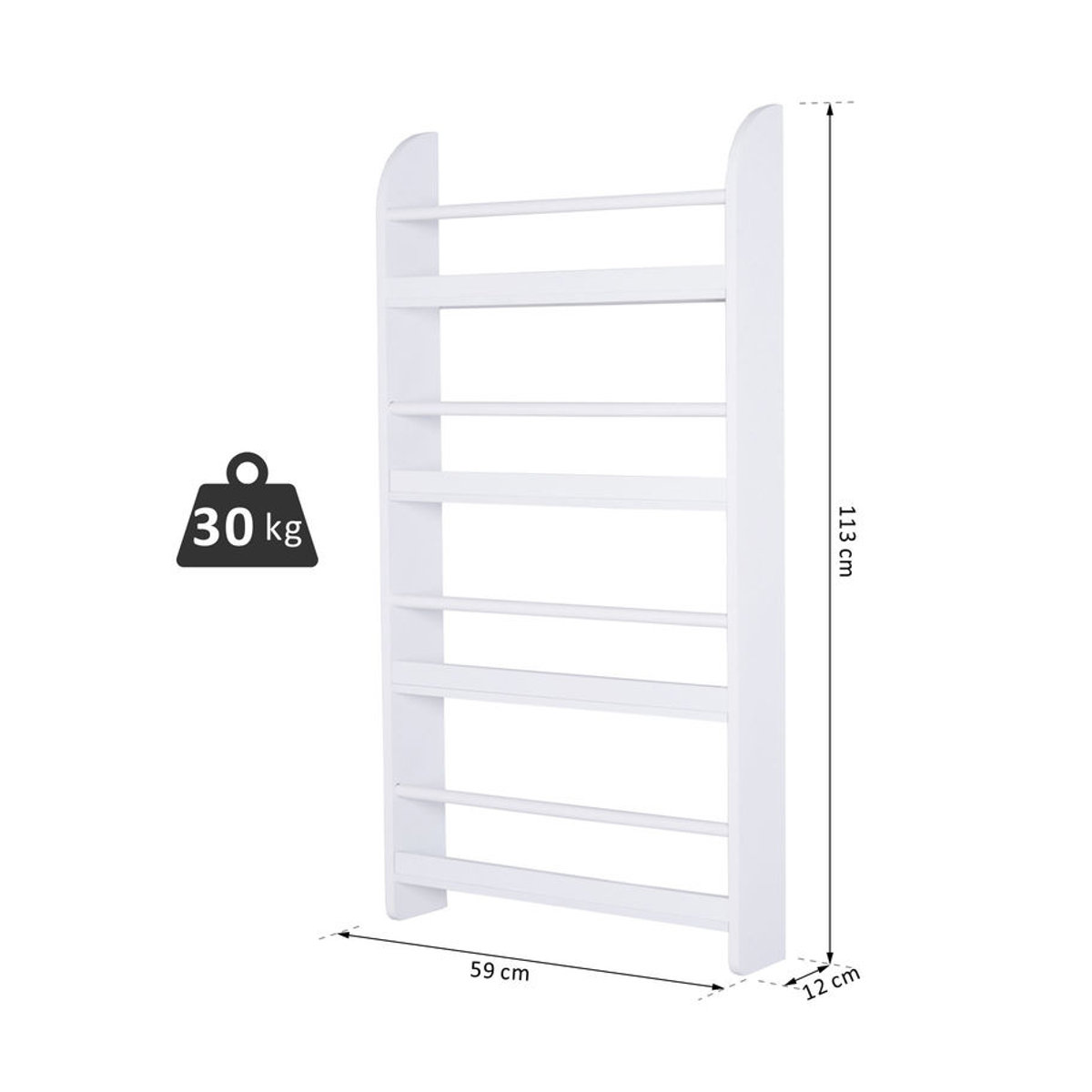 HOMCOM Bücherregal aus Holz in Weiß mit 4 Ebenen zur Wandmontage B/T/H: 59 x 12 x 113 cm - Bild 2