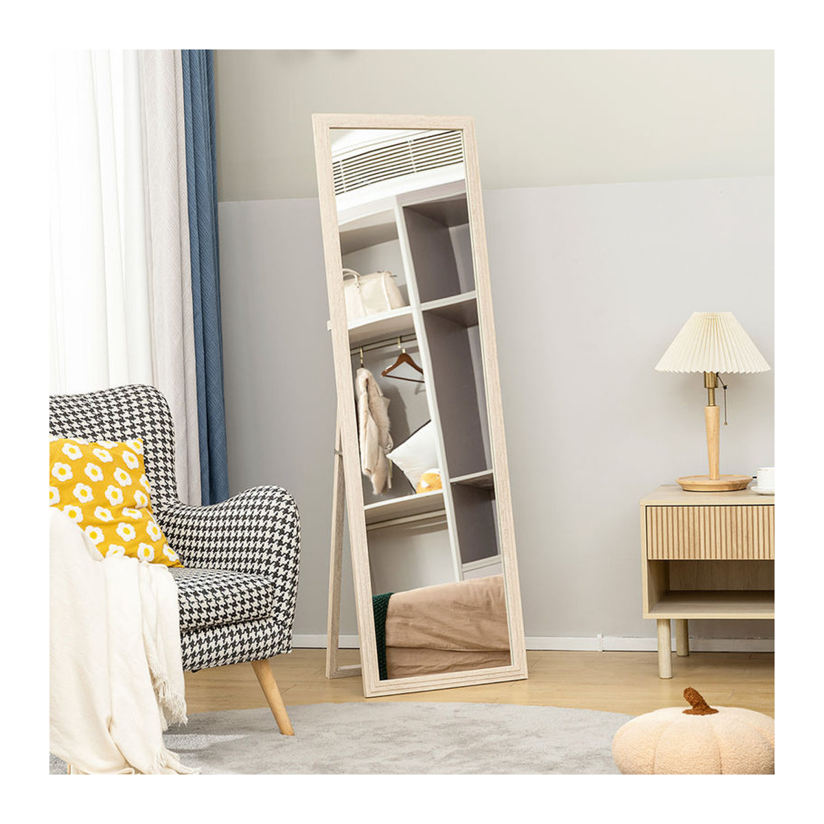 HOMCOM Ganzkörperspiegel in Steinoptik, rechteckiger Standspiegel und Wandspiegel in Weiß, Höhe: 160 cm, Breite: 50 cm - Bild 2