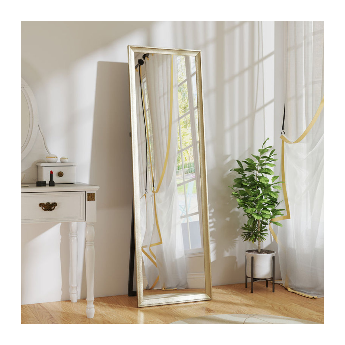 HOMCOM Ganzkörperspiegel Rechteckig in Gold mit Metalloptik, Höhe: 160 cm, Breite: 50 cm - Bild 2
