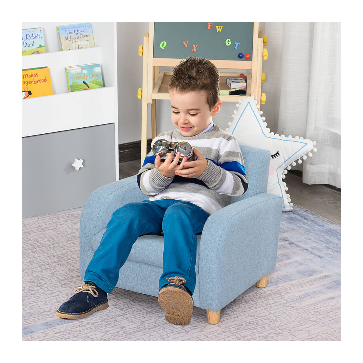 HOMCOM Kindersessel Kindersofa mit dickem Schaumstoff und Sitzkissen, Blau, B/T/H: 49 x 45 x 44,5 cm - Bild 2