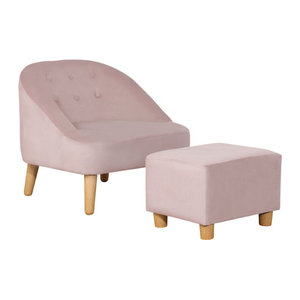 HOMCOM Kindersessel mit Fußhocker in Rosa aus Samt und Eukalyptusholz, B/T/H: 51 x 51 x 50 cm
