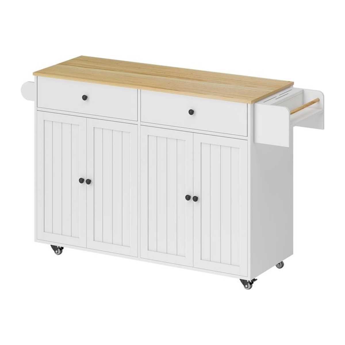HOMCOM Kücheninsel Küchenwagen auf Rollen in Weiß mit 2 Schubladen, 2 Schränken, Gewürzregal, Handtuchhalter und Messerhalter im Landhausstil, B/T/H: 120 x 43 x 37,84 cm - Bild 1