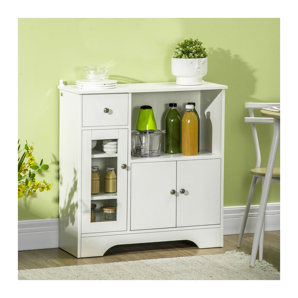 HOMCOM Küchenschrank Sideboard in Weiß mit Drehtüren und verstellbaren Einlegeböden, B/T/H: 80 x 30 x 82 cm - Bild 2