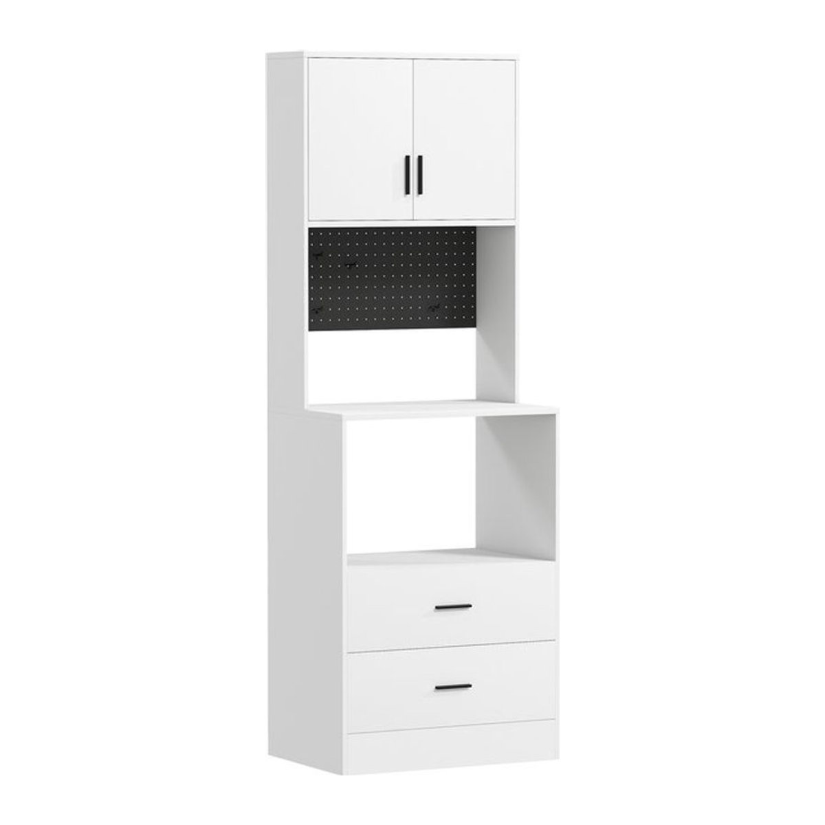 HOMCOM Küchenunterschrank Weiß mit Mikrowellenablage, 2 Schubladen, 2 Türen und Metall-Lochwand, B/T/H: 60 x 40 x 170 cm - Bild 1