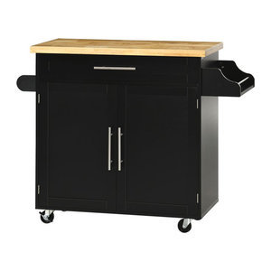 HOMCOM Küchenwagen Servierwagen mit Arbeitsplatte, Gewürzregal und Handtuchhalter, Schwarz/Natur, B/T/H: 109 x 40 x 89 cm