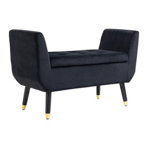 HOMCOM Luxus Polsterbank mit Stauraum und Armlehnen aus Samt in Schwarz, B/T/H: 107 x 42 x 65 cm