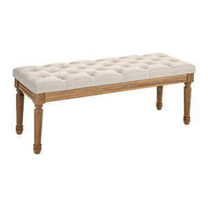 HOMCOM Polsterbank in Leinenoptik mit Holzbeinen für Schlafzimmer, Wohnzimmer oder Flur, Farbe: Beige, B/T/H: 120 x 41 x 48 cm