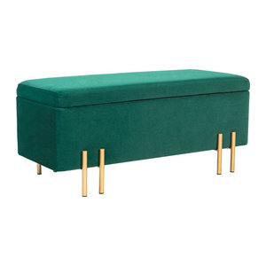 HOMCOM Polsterbank mit Stauraum als Truhenbank aus Samt und Metall in Grün, B/T/H: 100 x 40 x 42 cm