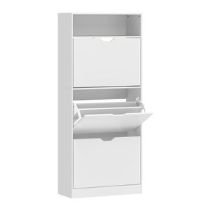 HOMCOM Schuhschrank mit 3 Klappen in Weiß, schmaler Schuhkipper mit verstellbaren Trennwänden für 12-18 Paar Schuhe, B/T/H: 60 x 26 x 140 cm