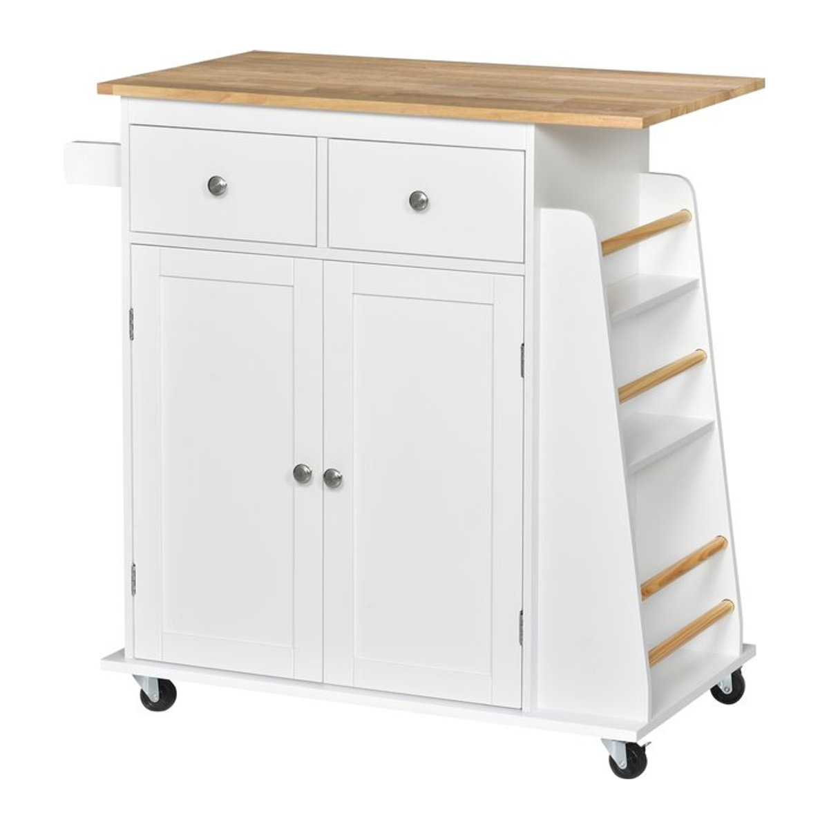 HOMCOM Servierwagen Küchenwagen mit Rollen, Seitenregal und Gewürzregal, Weiß+Natur, B/T/H: 89 x 45 x 89,5 cm - Bild 1