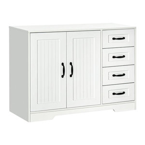 HOMCOM Sideboard in Weiß mit 4 Schubladen und verstellbarem Einlegeboden im modernen Landhausstil