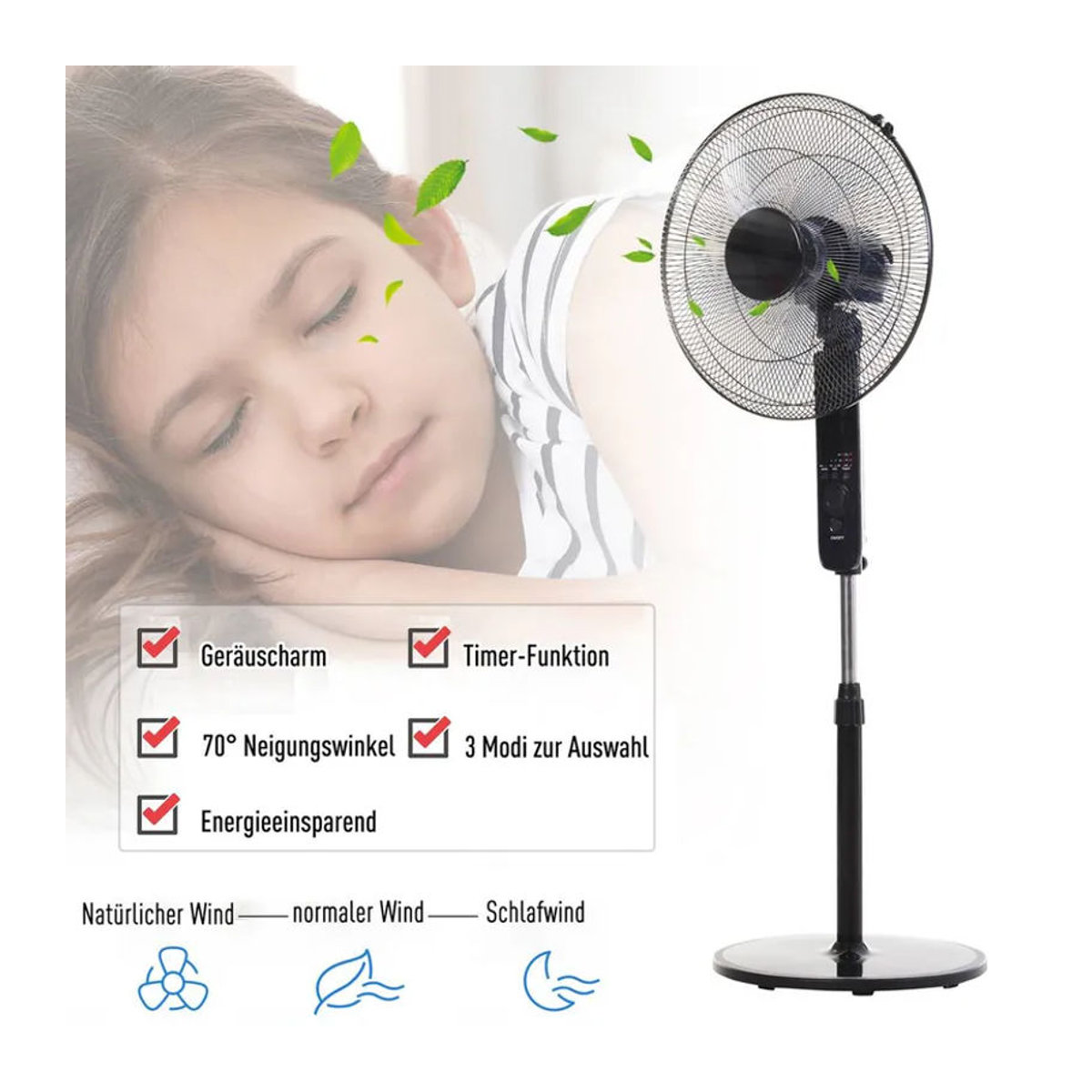 HOMCOM Standventilator in Schwarz aus Metall und Kunststoff mit 45 cm Durchmesser - Bild 2