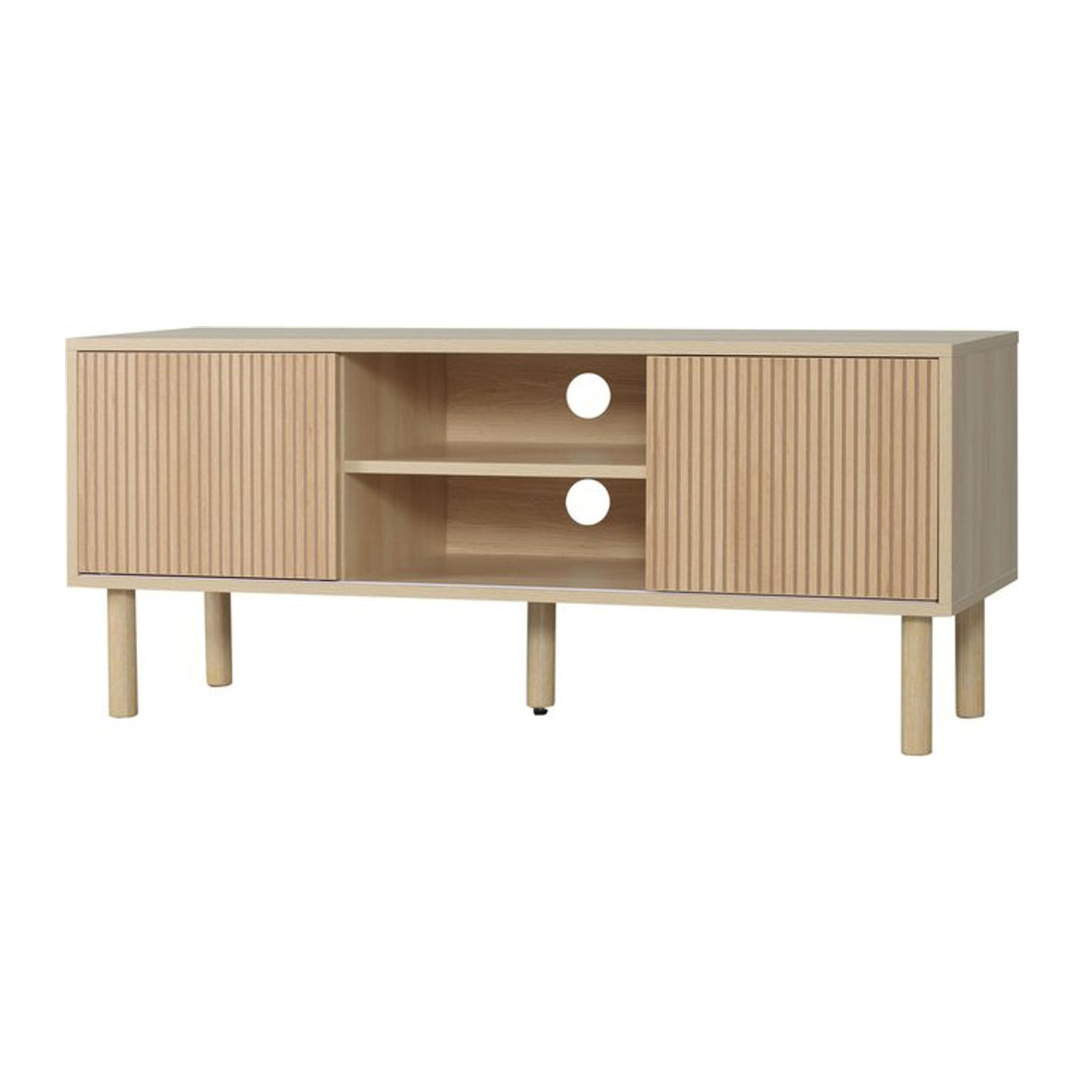 HOMCOM TV-Schrank in Eiche Natur im skandinavischen Design für Fernseher bis zu 50 Zoll mit 2 Schiebetüren und 2 Fächern, B/T/H: 115 x 40 x 49 cm - Bild 1