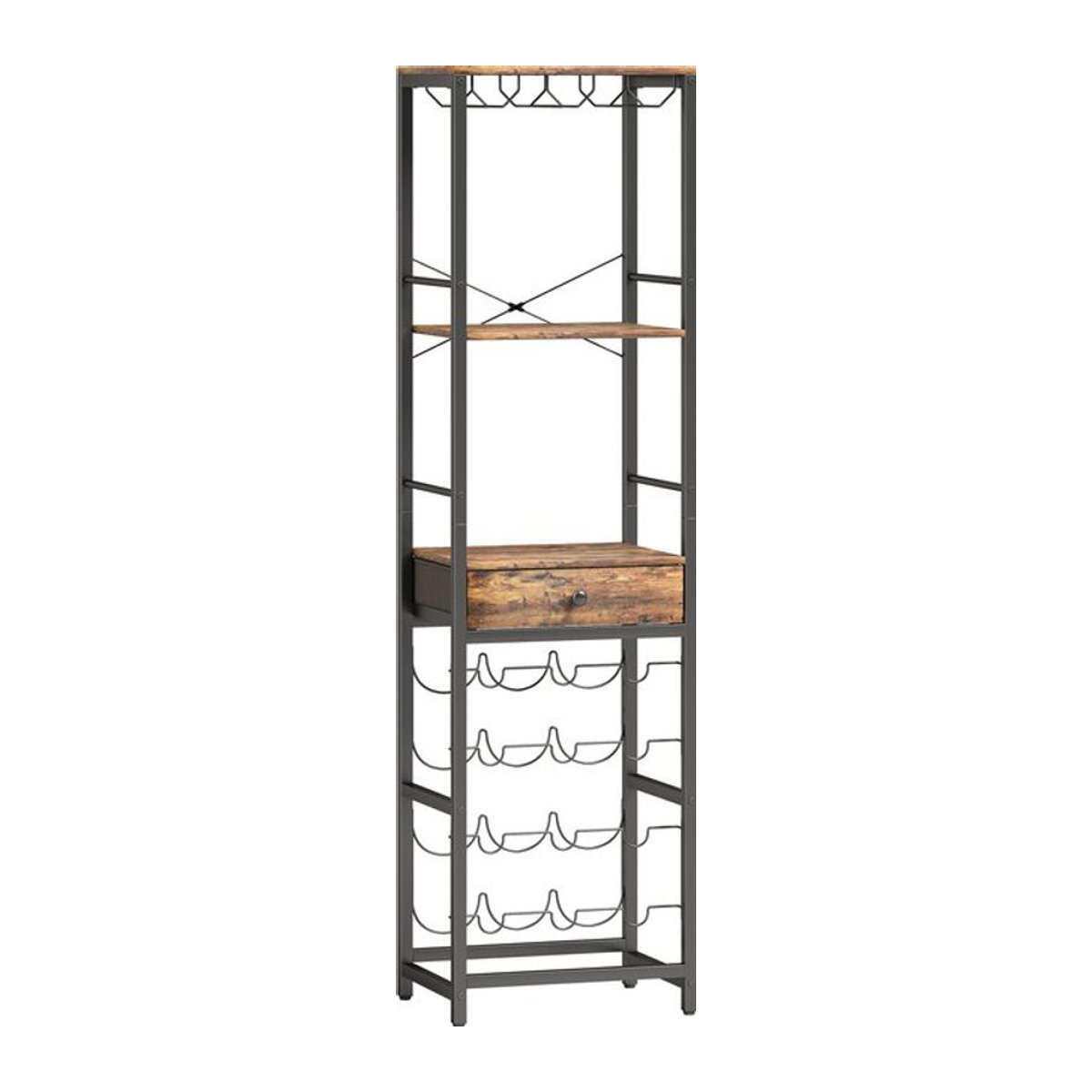 HOMCOM Weinregal in Industrial Design mit Glashalter und Schublade, Rustikal Braun, B/T/H: 40 x 30 x 148 cm - Bild 1