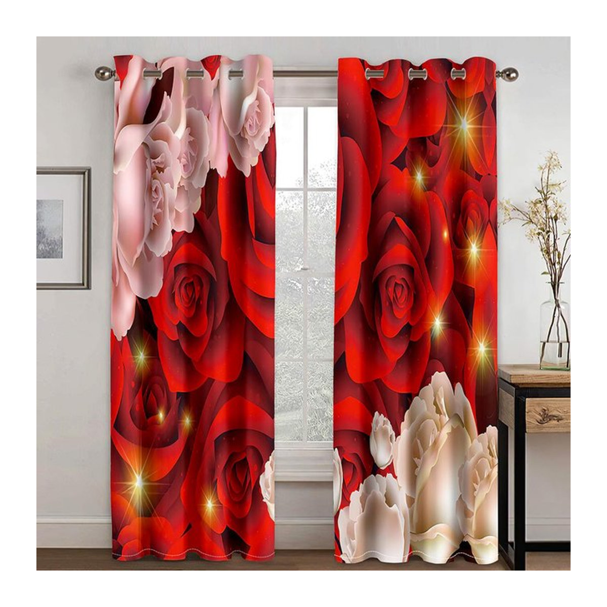 Home Essentials Rosen auf Perlen Vorhang für Wohnzimmer, Kinderzimmer und Küche, halbtransparent, B: 100 cm, H: 130 cm - Bild 1
