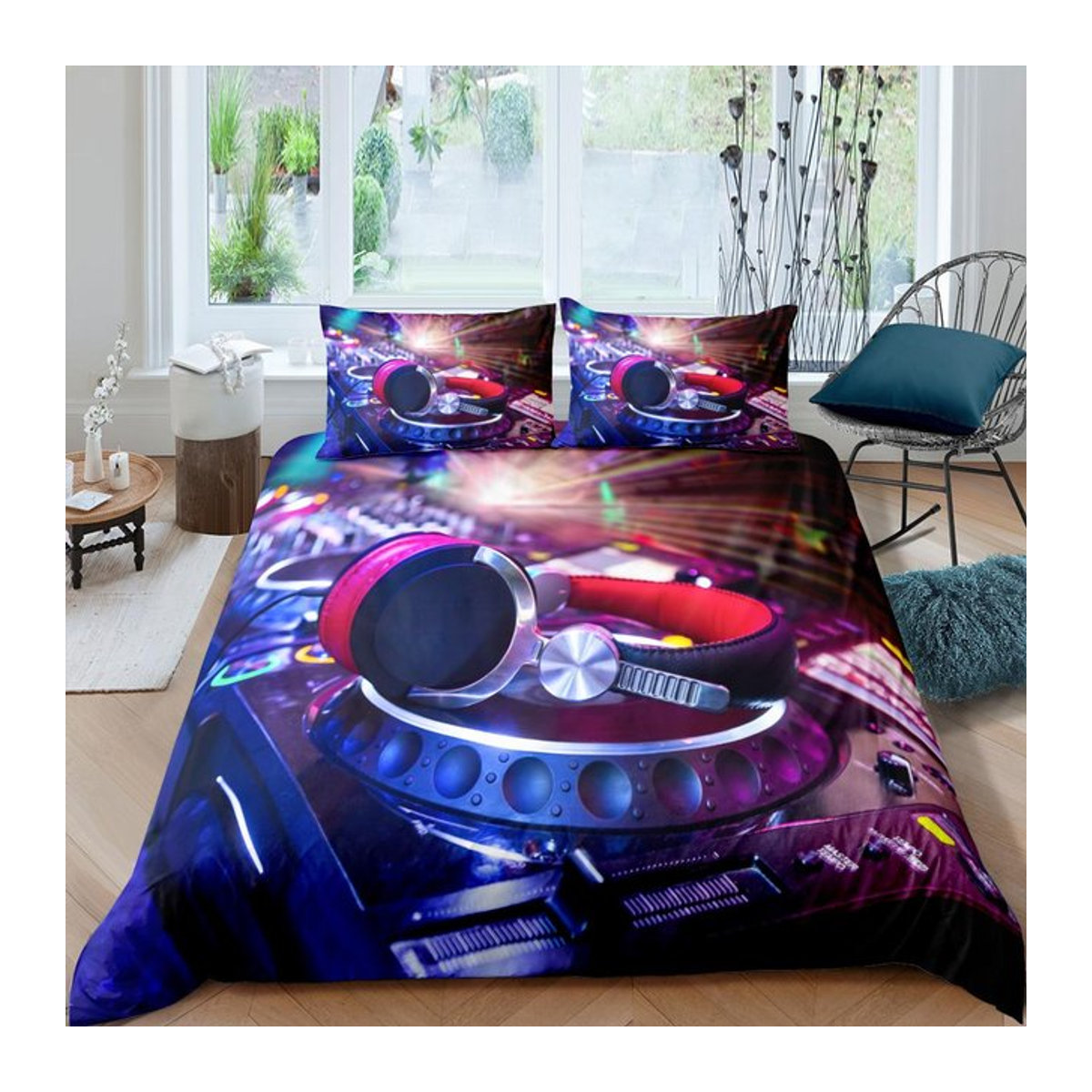 Home Living Luxus 3D DJ Kopfhörer Bettwäsche Set mit Bettbezug und Kissenbezug, Multicolor, B/H: 135 x 200 cm - Bild 1