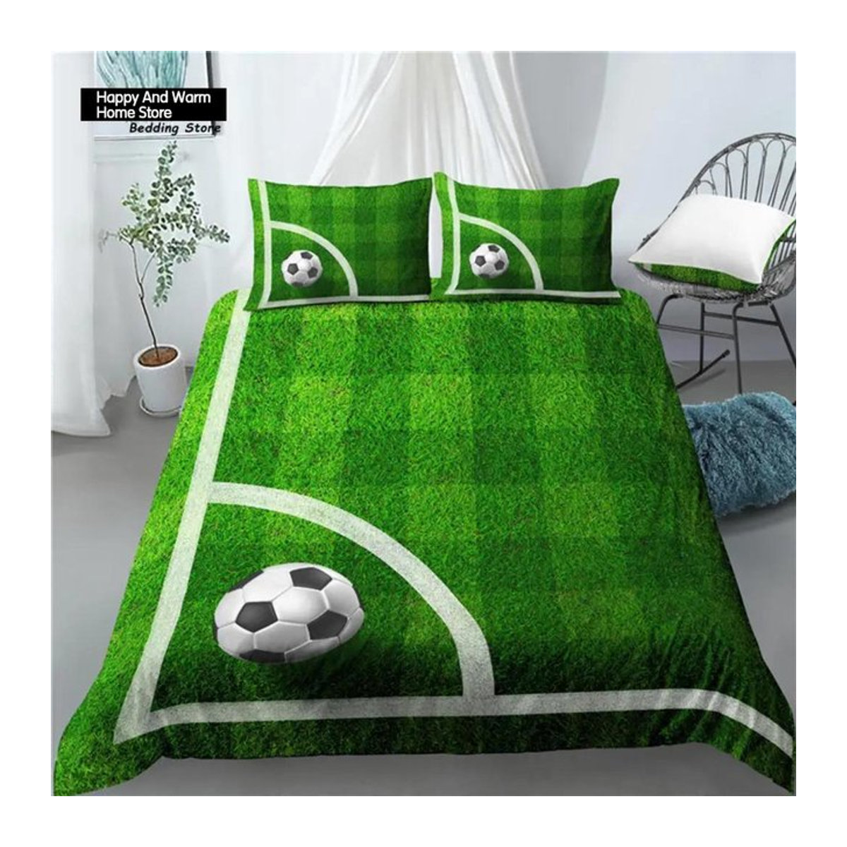 Home Living Luxus Bettwäsche Set mit 3D Fußballfeld Druck für Jungen, Bettdecke und Kissenbezug, B/H: 135 x 200 cm - Bild 1