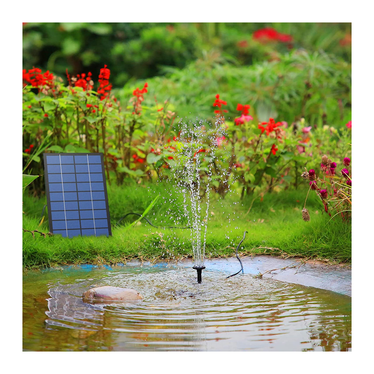 Home Whispers Solarbrunnenpumpe 2,5W aus Edelstahl in Schwarz mit 6 Düsen und 4-Fuß-Wasserleitung für Vogelbad und Teich - Bild 3