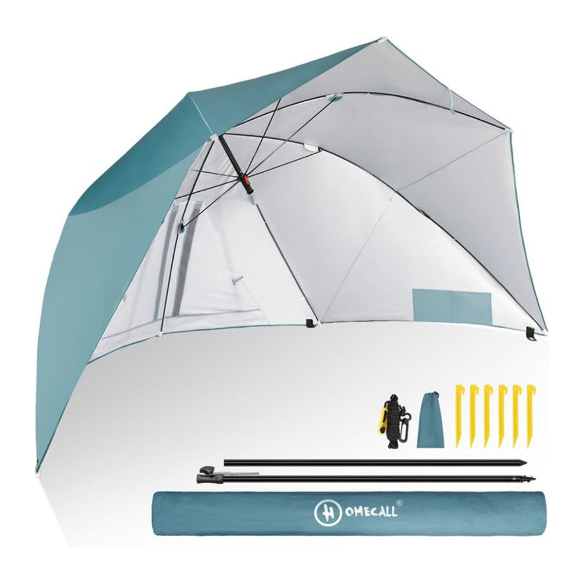 HOMECALL Strandmuschel mit Umbrella-System, UV-Schutz UPF 50+, für 2-3 Personen, Blau - Bild 1