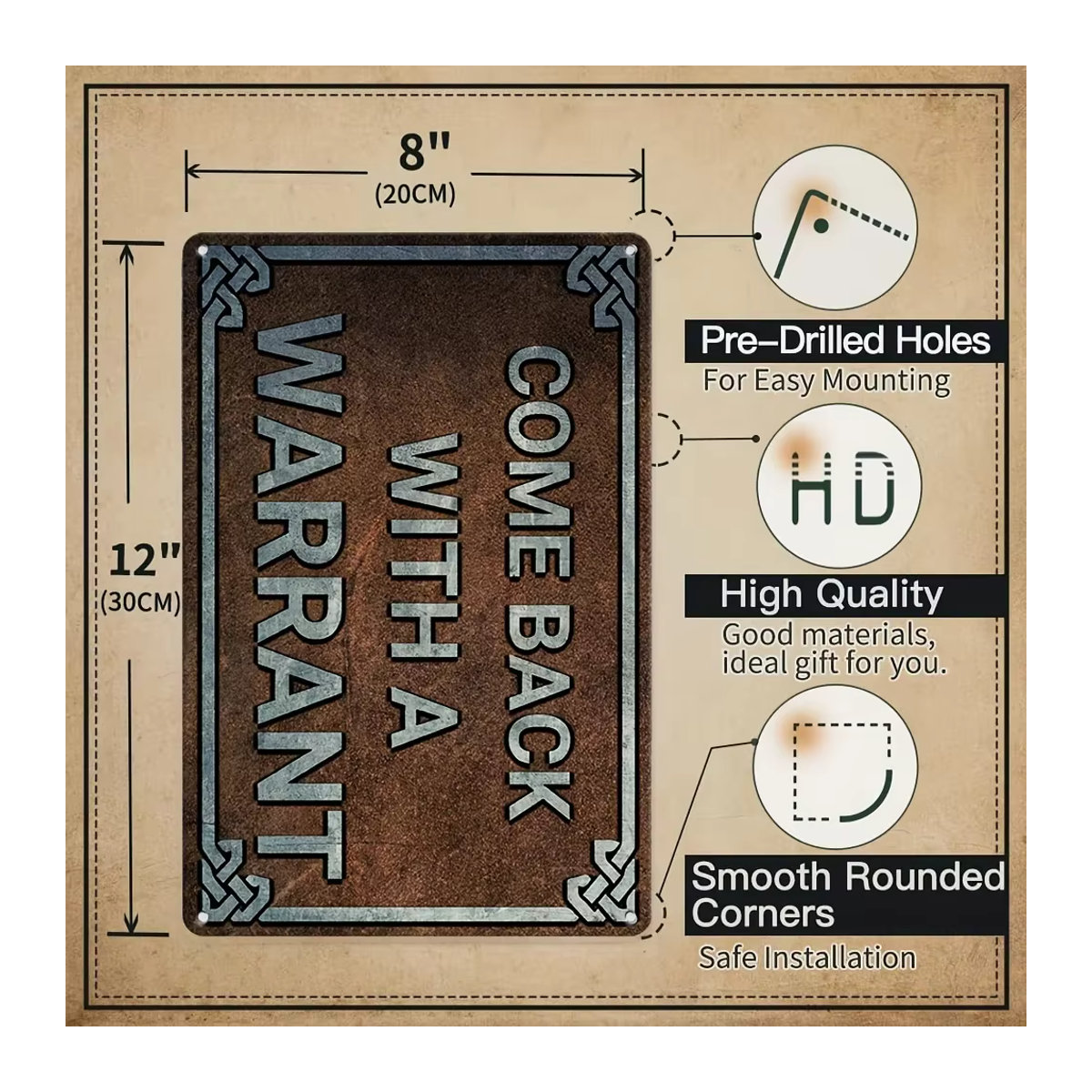 HomeFunnyCraft Vintage Blechschild Come Back With A Warrant Metallkunst für deine Wanddeko B: 30,0 cm, H: 20,0 cm - Bild 2