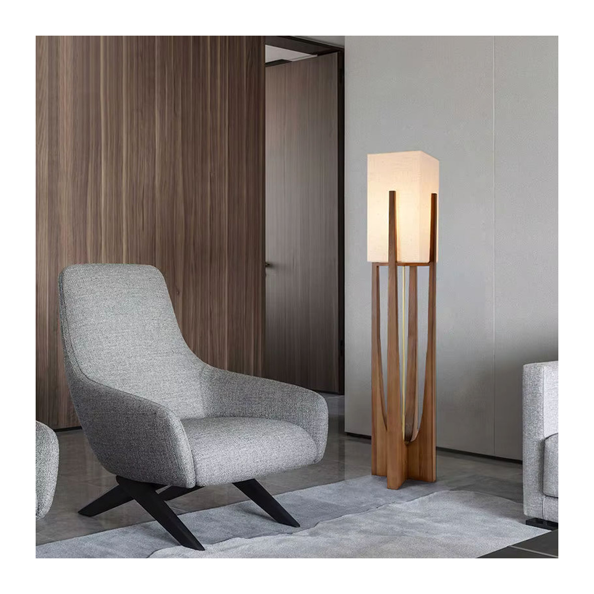 HomeLover Fairbanks Stehlampe aus Holz in Natur mit warmweißem Licht im skandinavischen Design - Bild 1