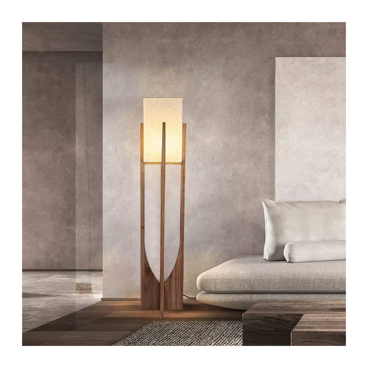 HomeLover Fairbanks Stehlampe aus Holz in Natur mit warmweißem Licht im skandinavischen Design - Bild 2