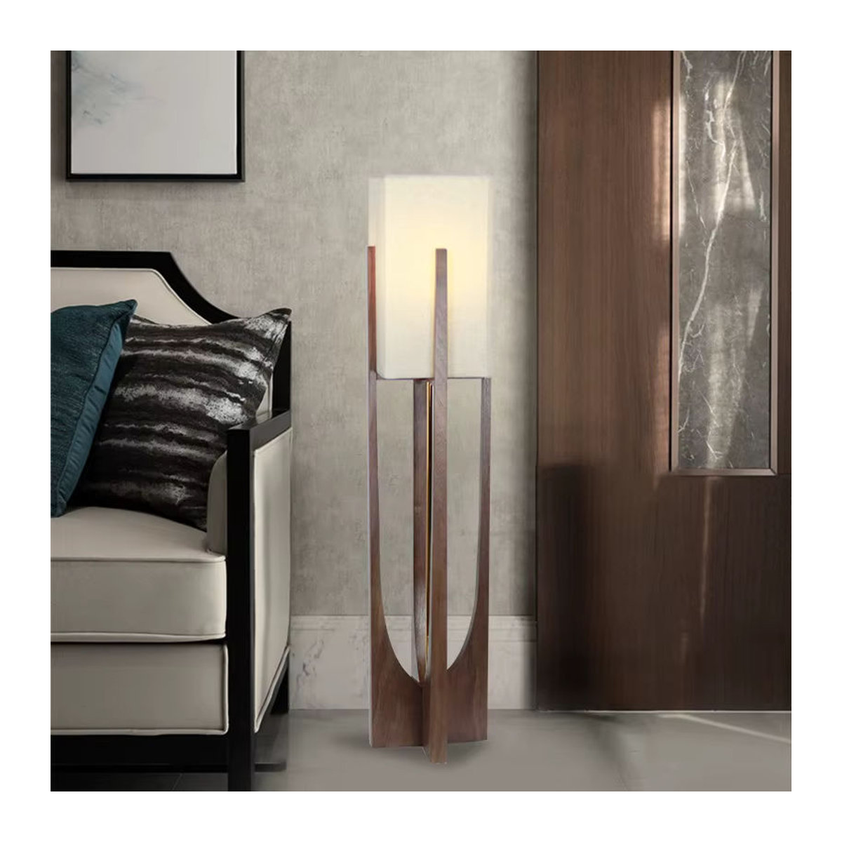 HomeLover Fairbanks Stehlampe aus Holz in Natur mit warmweißem Licht im skandinavischen Design - Bild 3