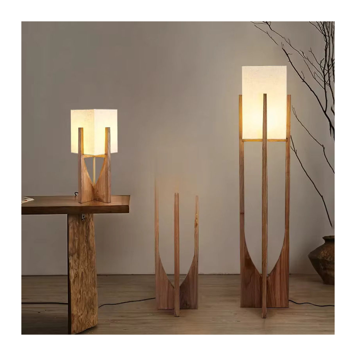 HomeLover Fairbanks Stehlampe aus Holz in Natur mit warmweißem Licht im skandinavischen Design - Bild 6