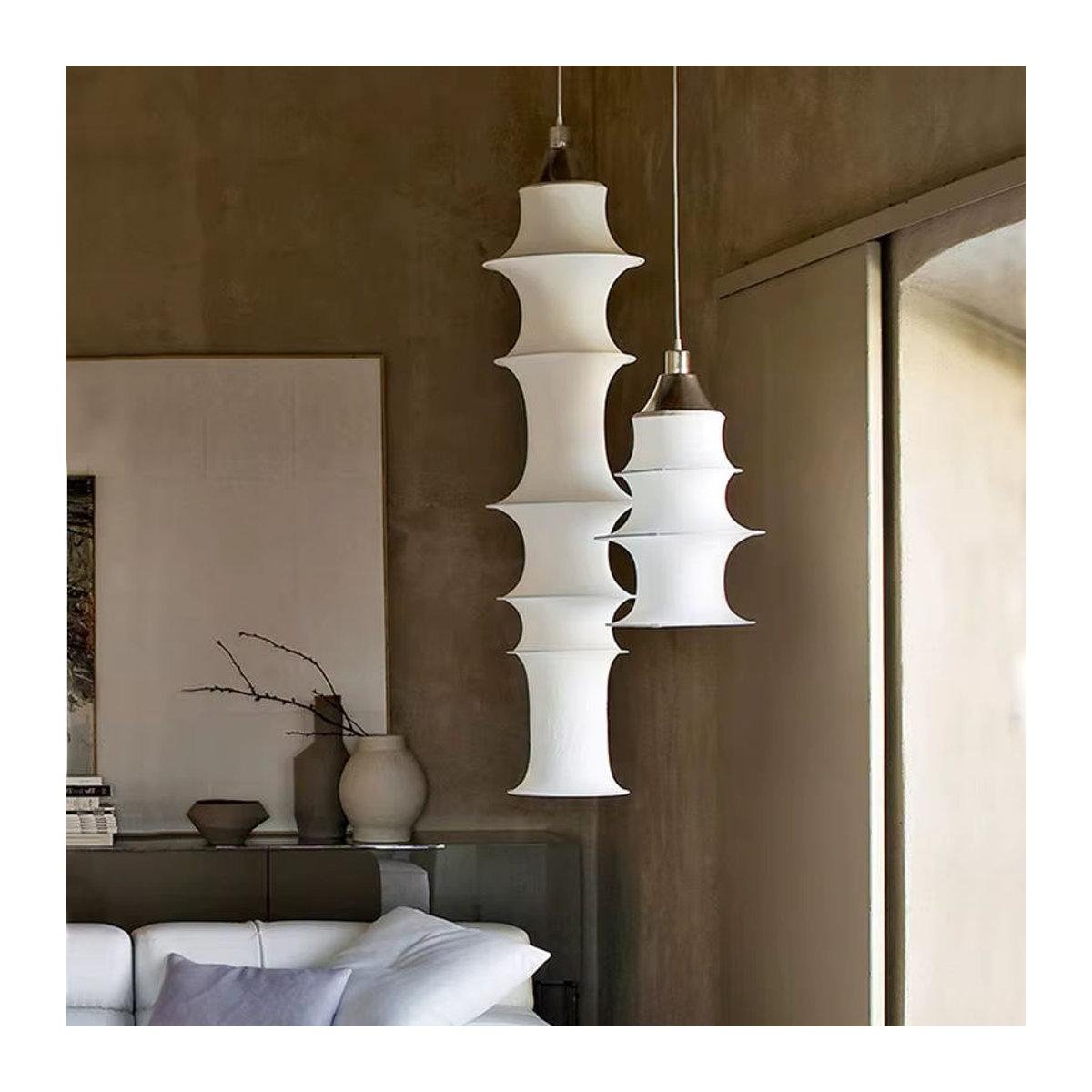 HomeLover Falkland Pendelleuchte aus Seide in Weiß im minimalistischen Wabi Sabi Design - Bild 2