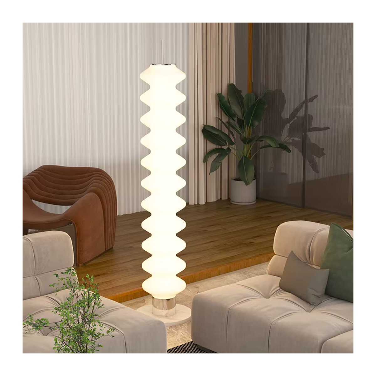 HomeLover LED-Eckstehlampe im skandinavischen Design als Zucker-Kürbis-Leuchte in Weiß für Wohnzimmer und Schlafzimmer - Bild 2