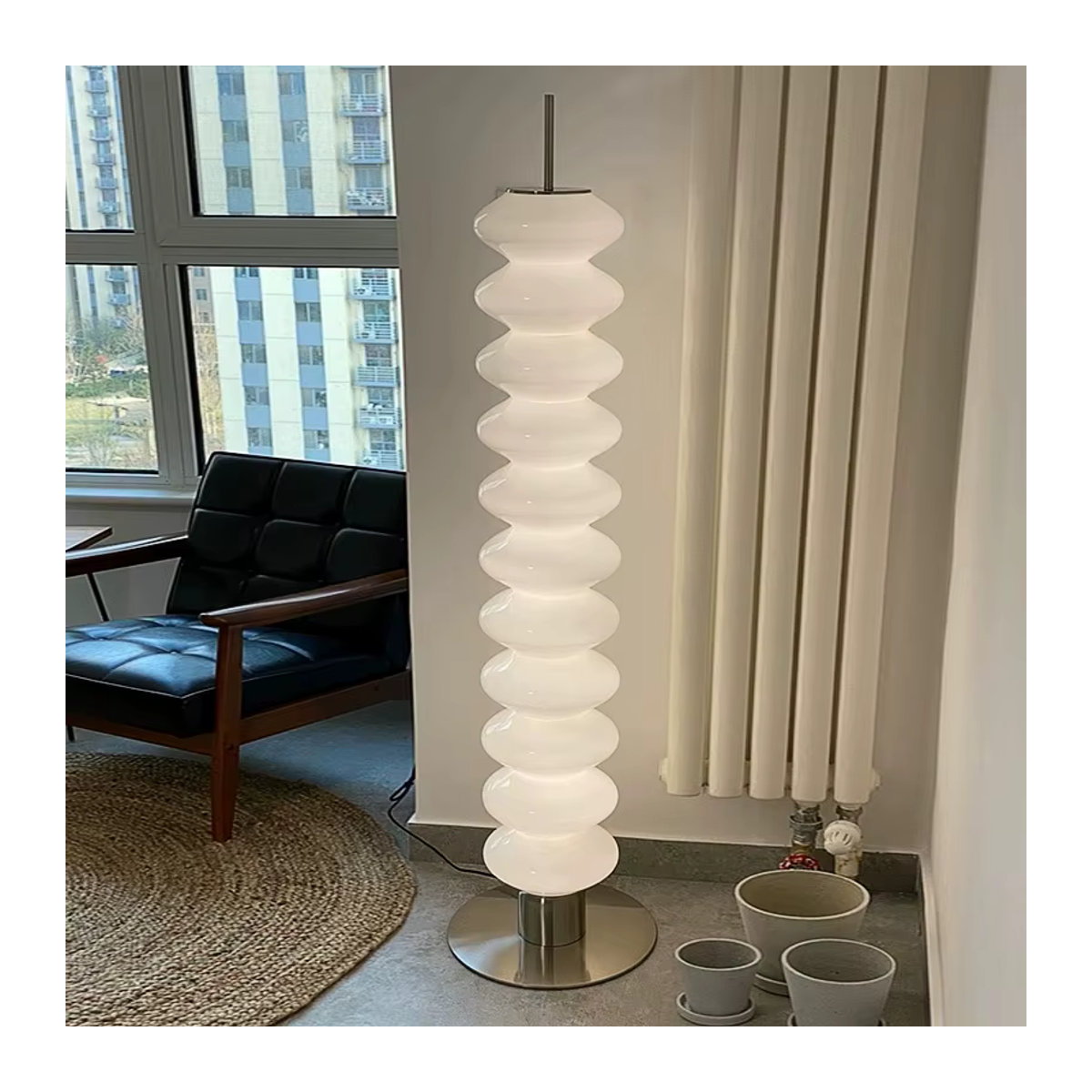 HomeLover LED-Eckstehlampe im skandinavischen Design als Zucker-Kürbis-Leuchte in Weiß für Wohnzimmer und Schlafzimmer - Bild 3
