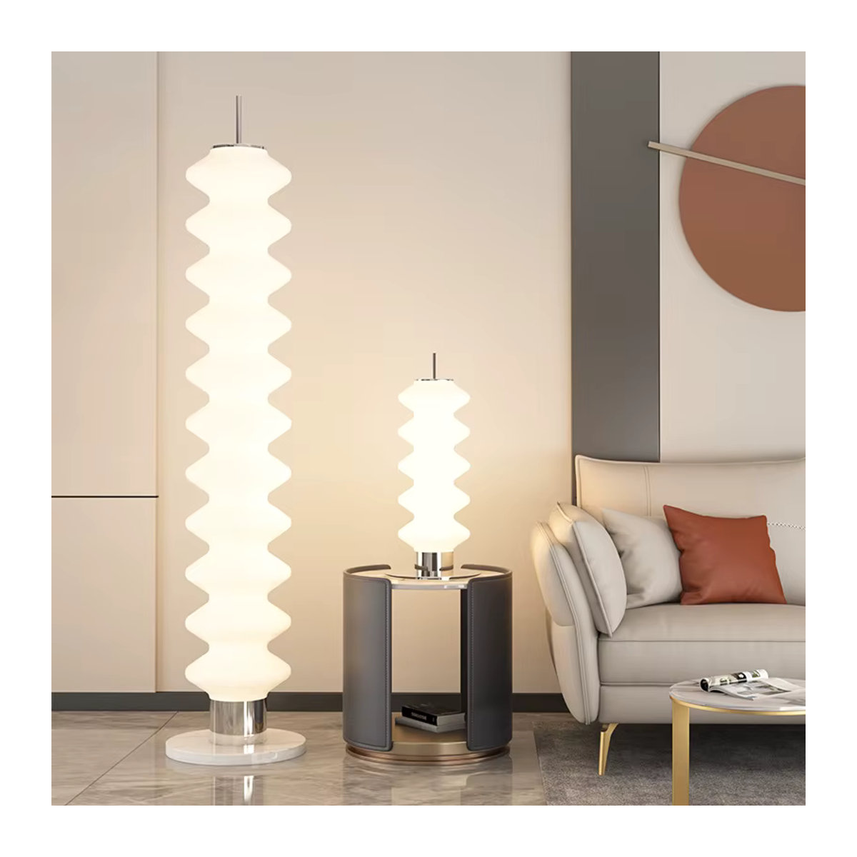 HomeLover LED-Eckstehlampe im skandinavischen Design als Zucker-Kürbis-Leuchte in Weiß für Wohnzimmer und Schlafzimmer - Bild 4