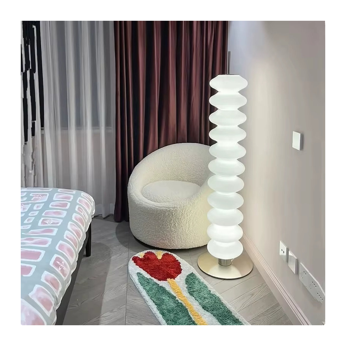 HomeLover LED-Eckstehlampe im skandinavischen Design als Zucker-Kürbis-Leuchte in Weiß für Wohnzimmer und Schlafzimmer - Bild 5