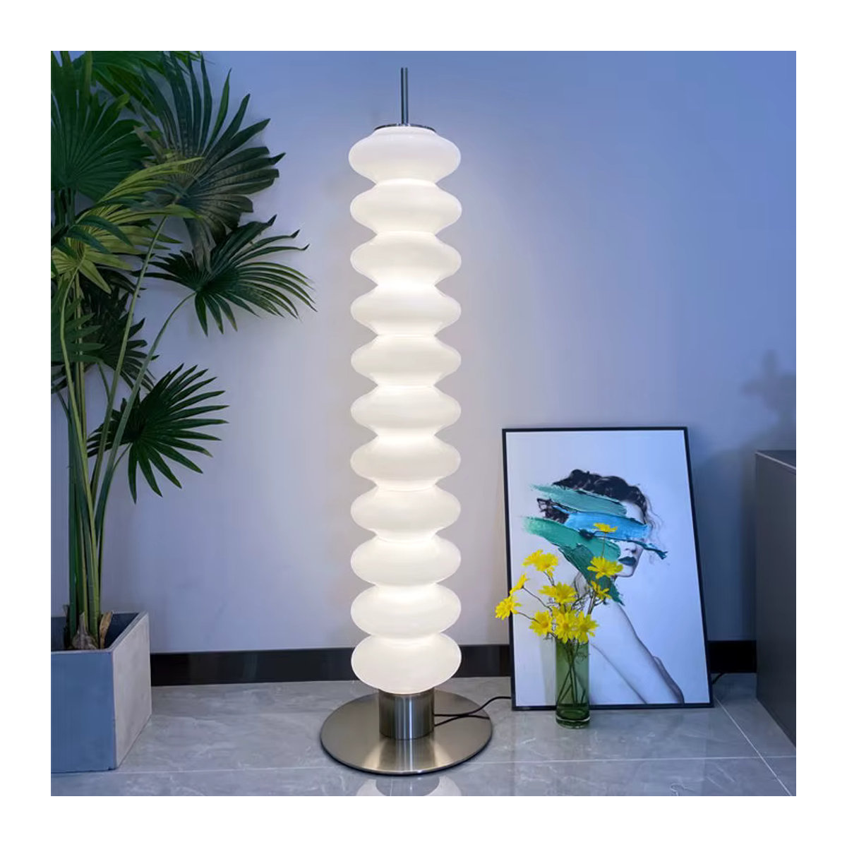 HomeLover LED-Eckstehlampe im skandinavischen Design als Zucker-Kürbis-Leuchte in Weiß für Wohnzimmer und Schlafzimmer - Bild 6