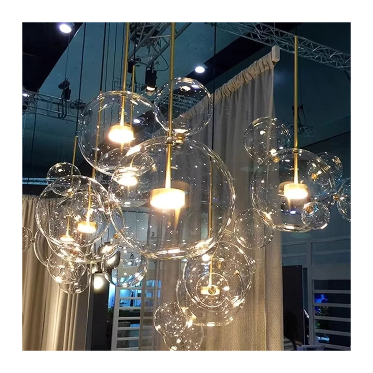 HomeLover Modern Kronleuchter aus Klarglas mit Blasen-Effekt in Chrom für Wohnzimmer und Esszimmer - Bild 3