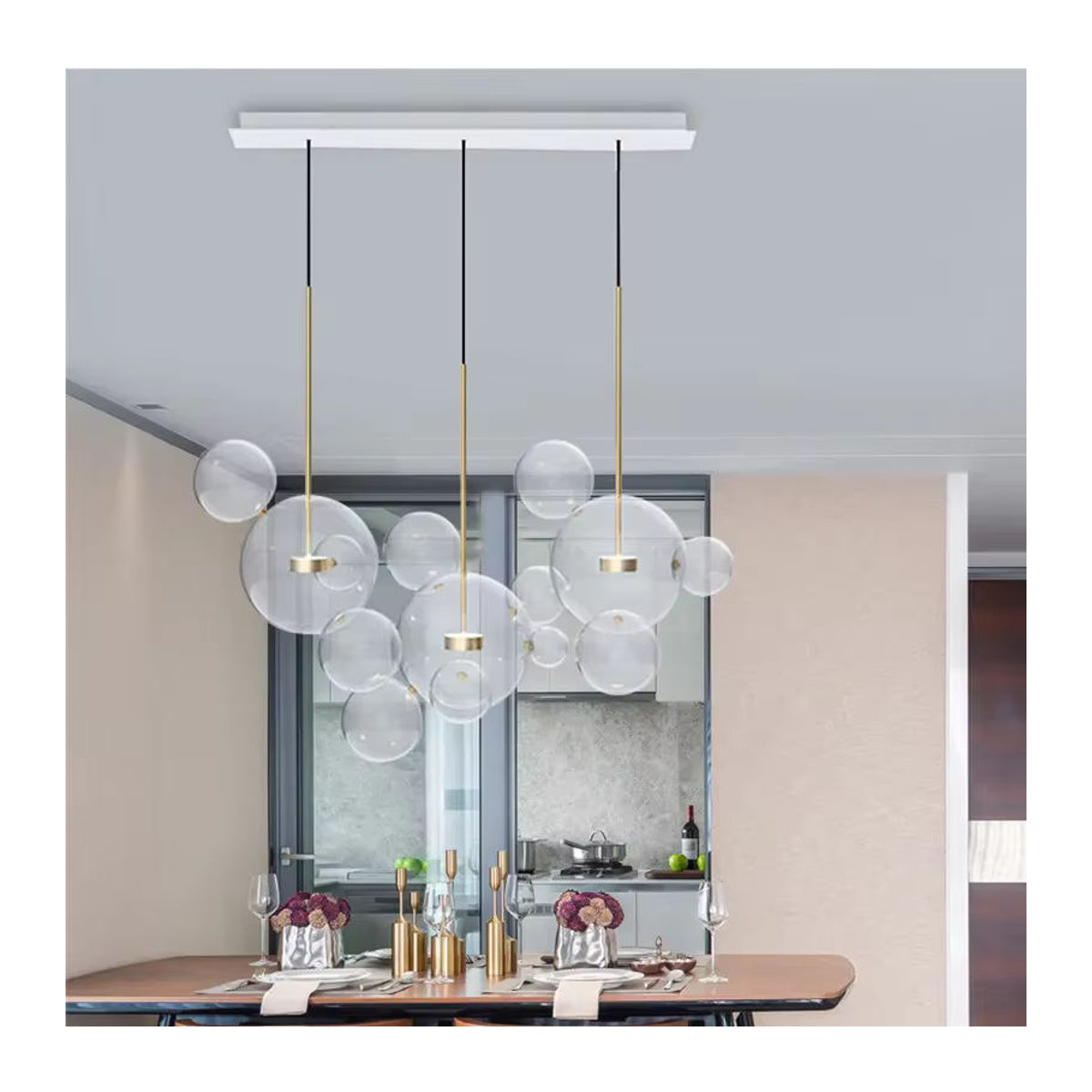 HomeLover Modern Kronleuchter aus Klarglas mit Blasen-Effekt in Chrom für Wohnzimmer und Esszimmer - Bild 6