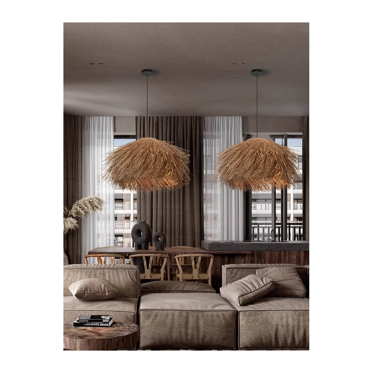 HomeLover Pendelleuchte aus handgewebtem Seegras im Vintage Wabi-Sabi - Bild 3