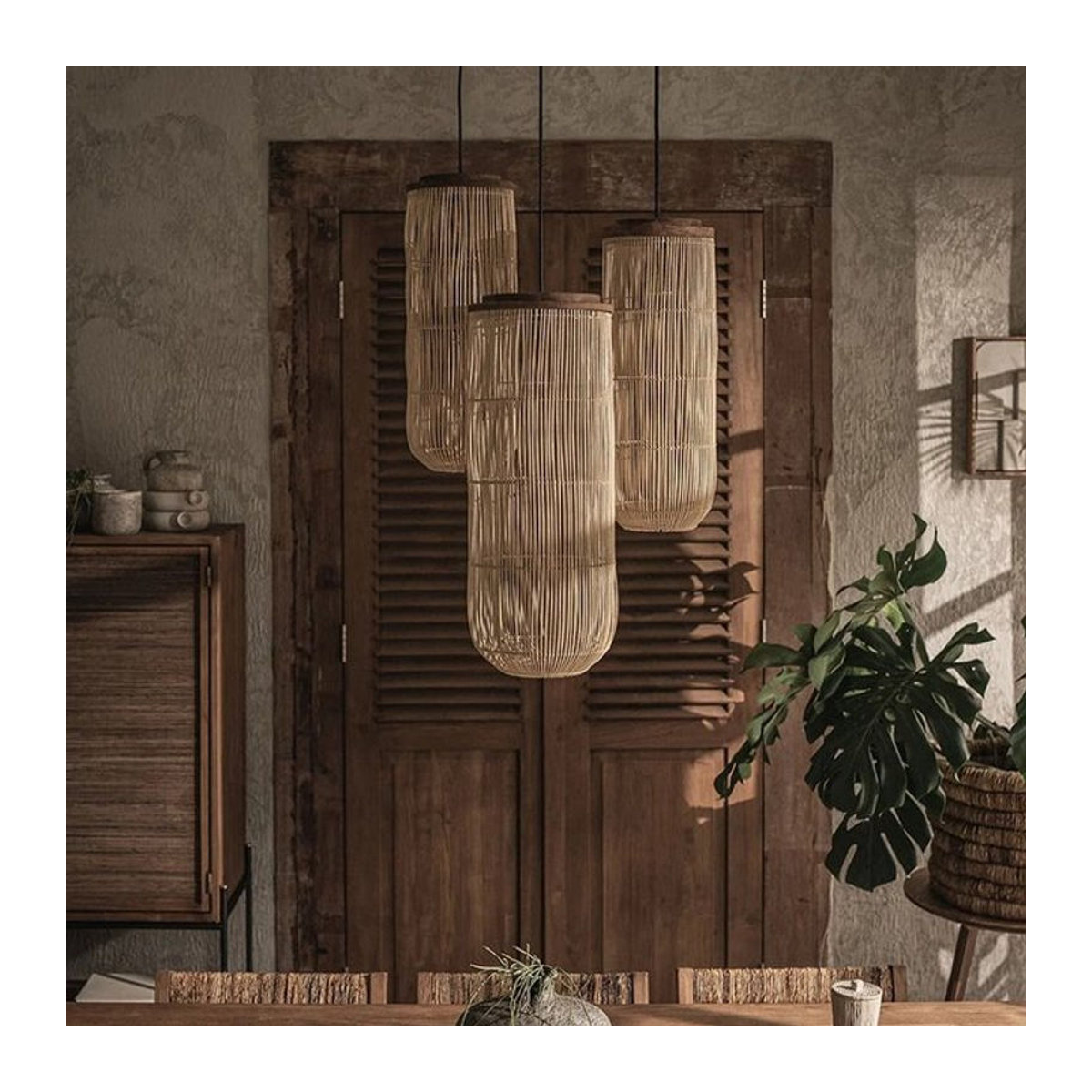 HomeLover Pendelleuchte Rattan und Massivholz in Braun im Wabi-Sabi und Bohemian Stil mit LED - Bild 1