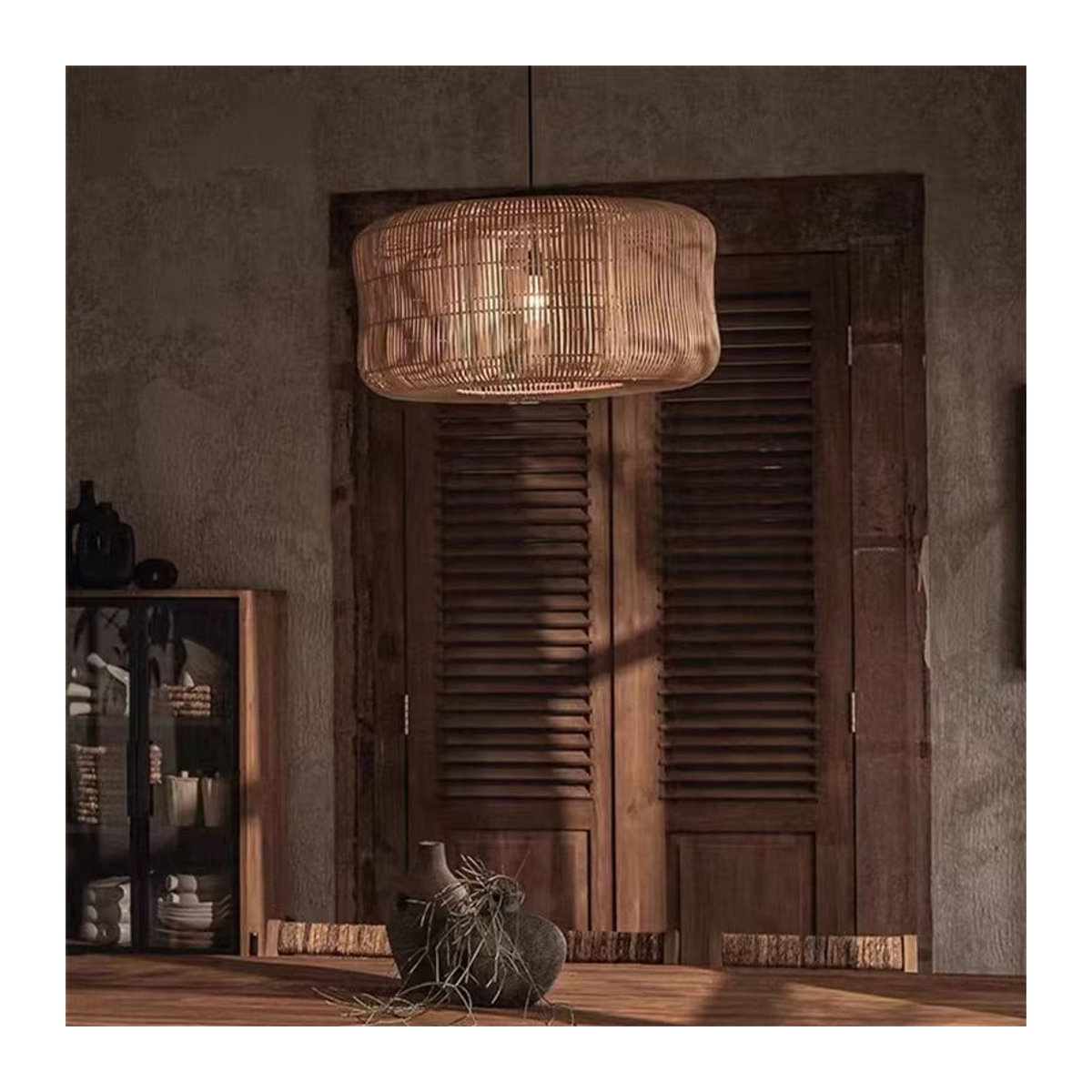 HomeLover Pendelleuchte Rattan und Massivholz in Braun im Wabi-Sabi und Bohemian Stil mit LED - Bild 2