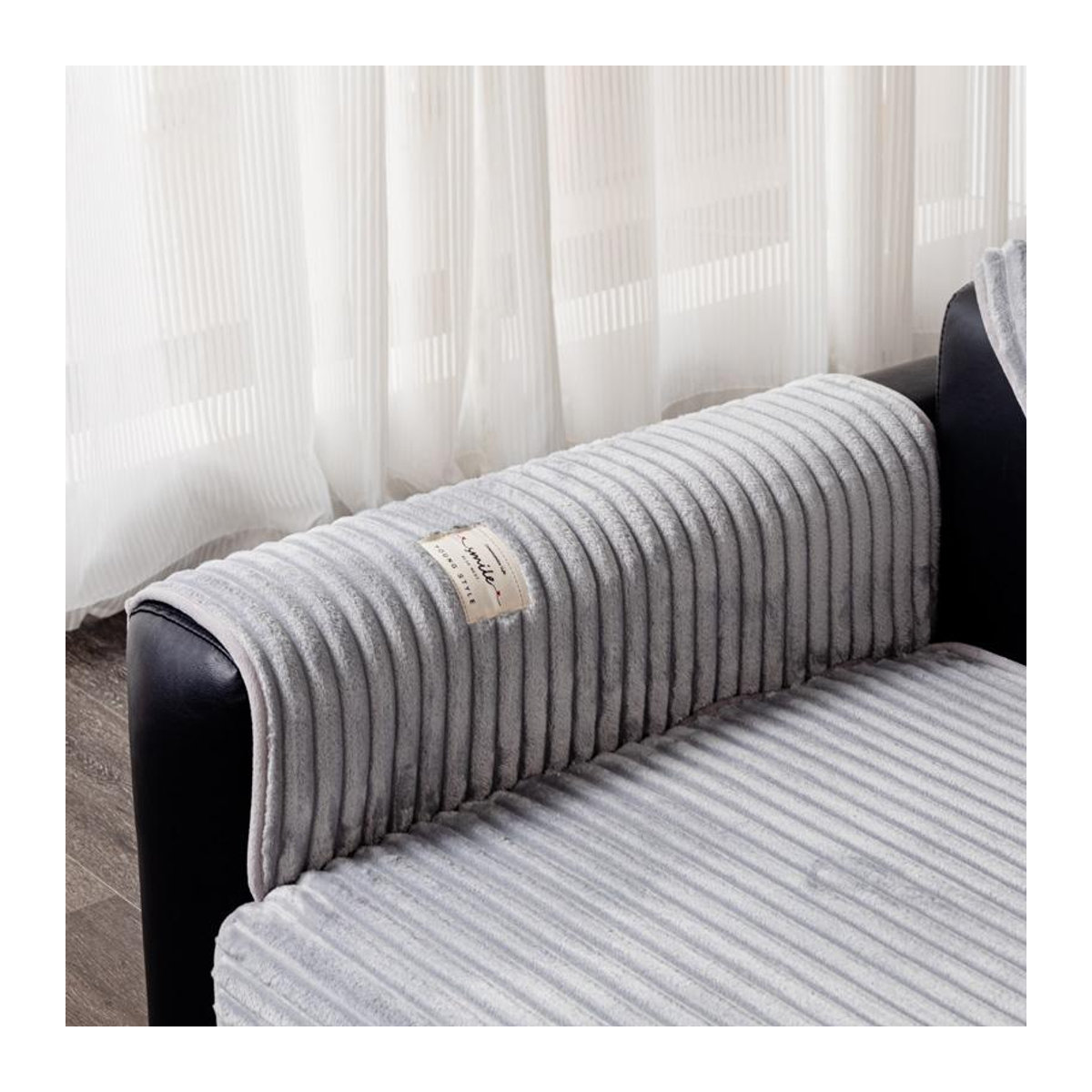 HOMEMOTION Sofabezug aus Flanell mit geraden Streifen in Cremeweiß, rutschfestes Couchkissen für dein Wohnzimmer, Breite: 180 cm - Bild 2