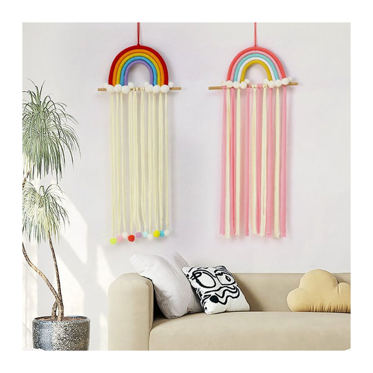 Homes tay Handgewebte Regenbogen Tapisserie mit Fransen in Mehrfarbig, Abstraktes Bohemian Wanddesign aus Textil - Bild 1