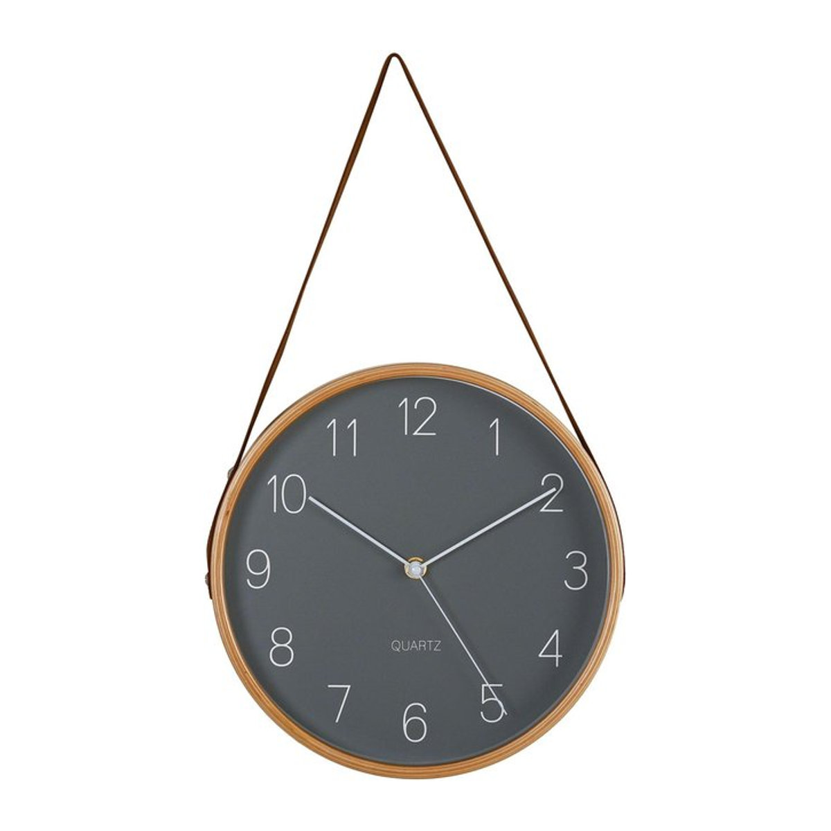 Hometime Holzwanduhr in Braun mit Leder-Aufhängeband, rund und analog - Bild 1