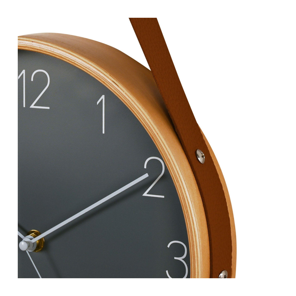 Hometime Holzwanduhr in Braun mit Leder-Aufhängeband, rund und analog - Bild 2