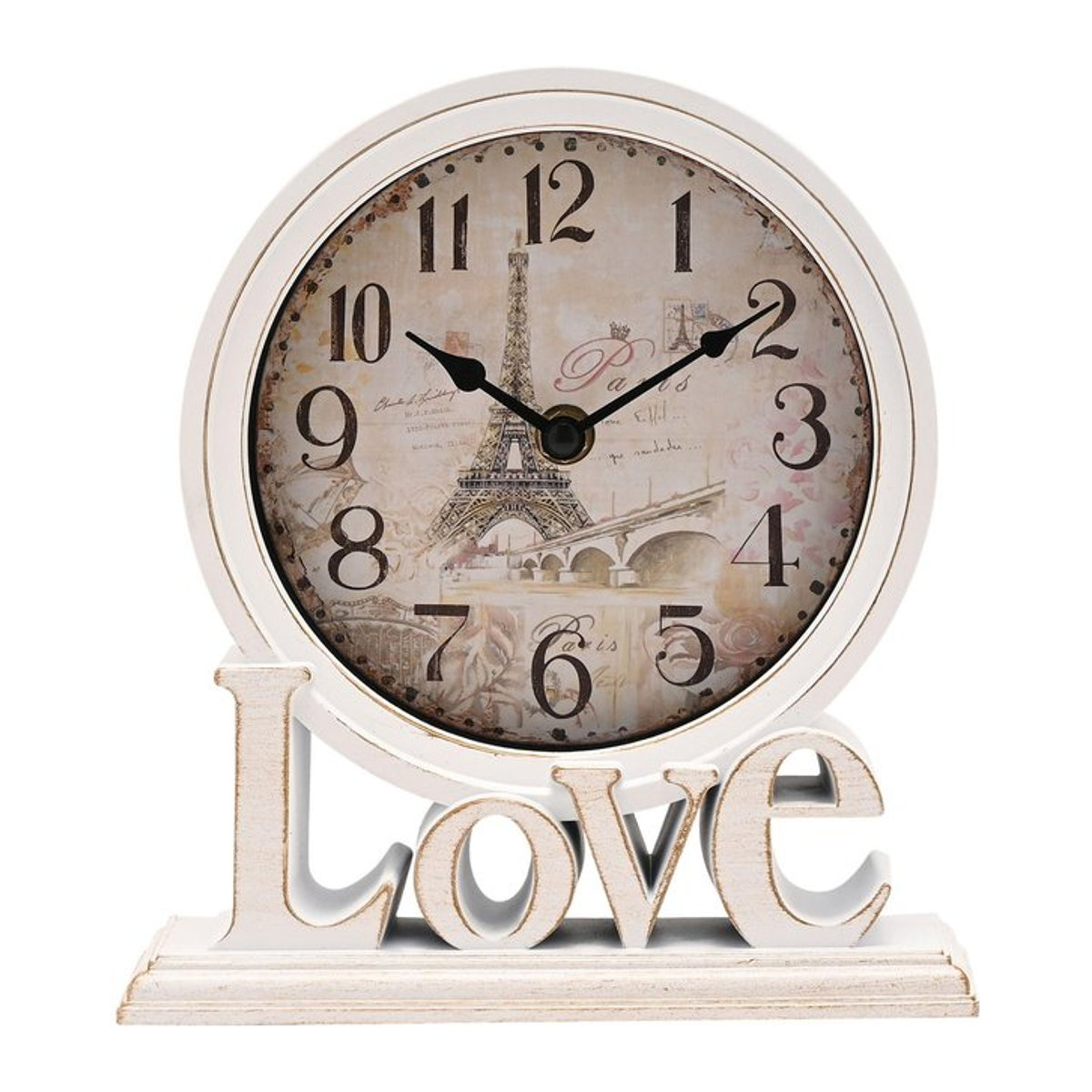 Hometime Kaminkonsole Uhr Liebe in Weiß, analoge runde Tischuhr - Bild 1