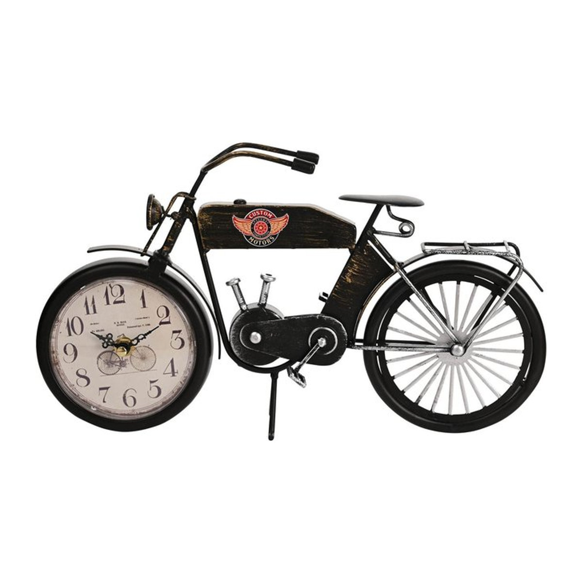 Hometime Metall-Kaminkonsole-Uhr Motorrad Design in Schwarz mit Quarzwerk im Vintage-Stil - Bild 1